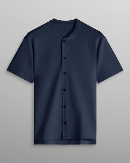 LUX Stand Collar Short Sleeve Button Down
