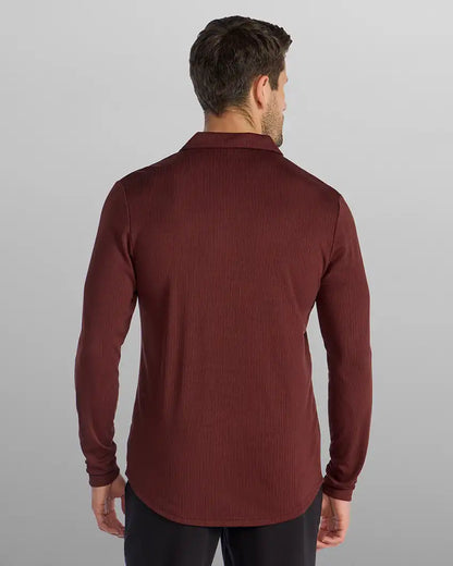 Ribbed Long Sleeve Open V Polo