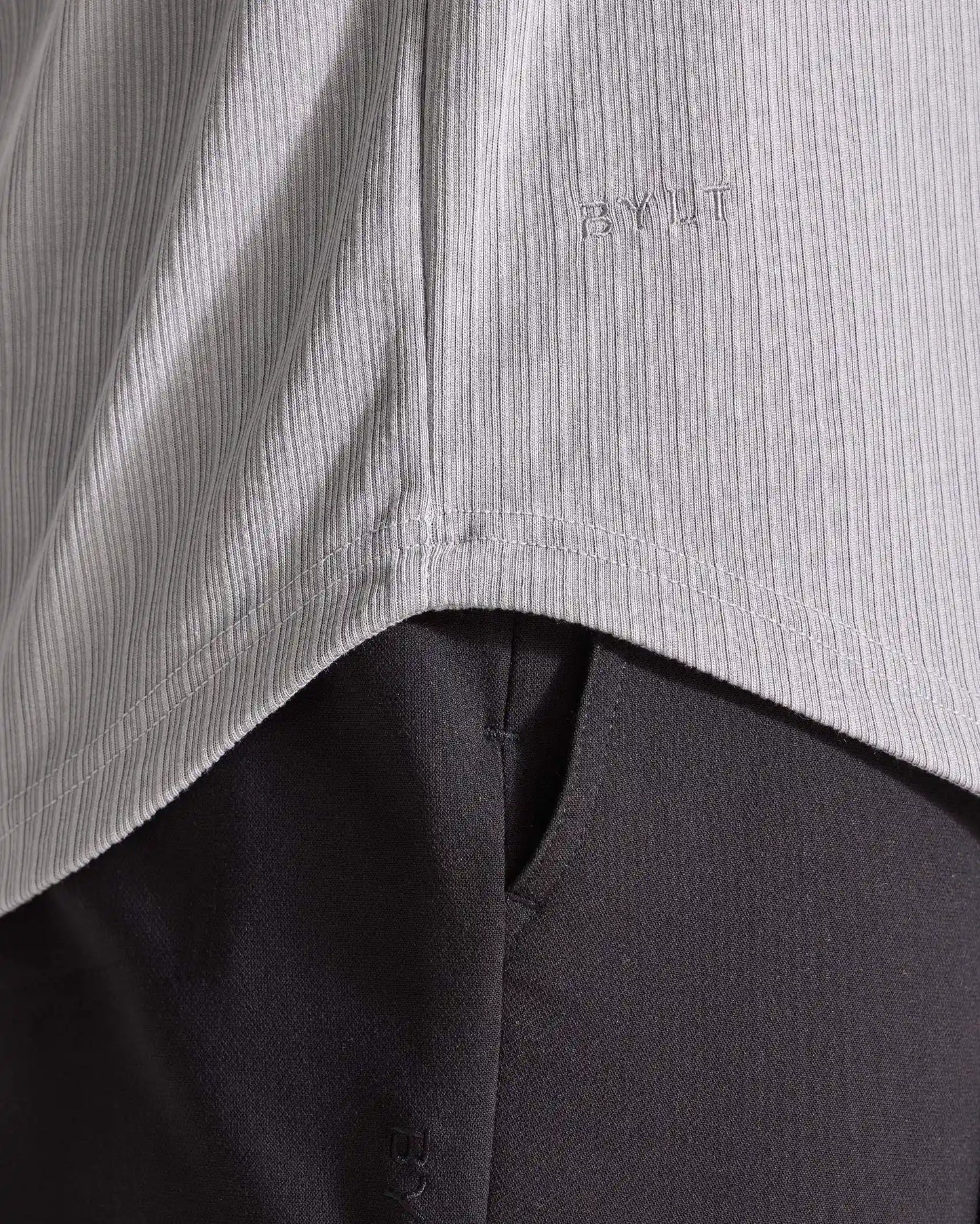 Ribbed Long Sleeve Open V Polo