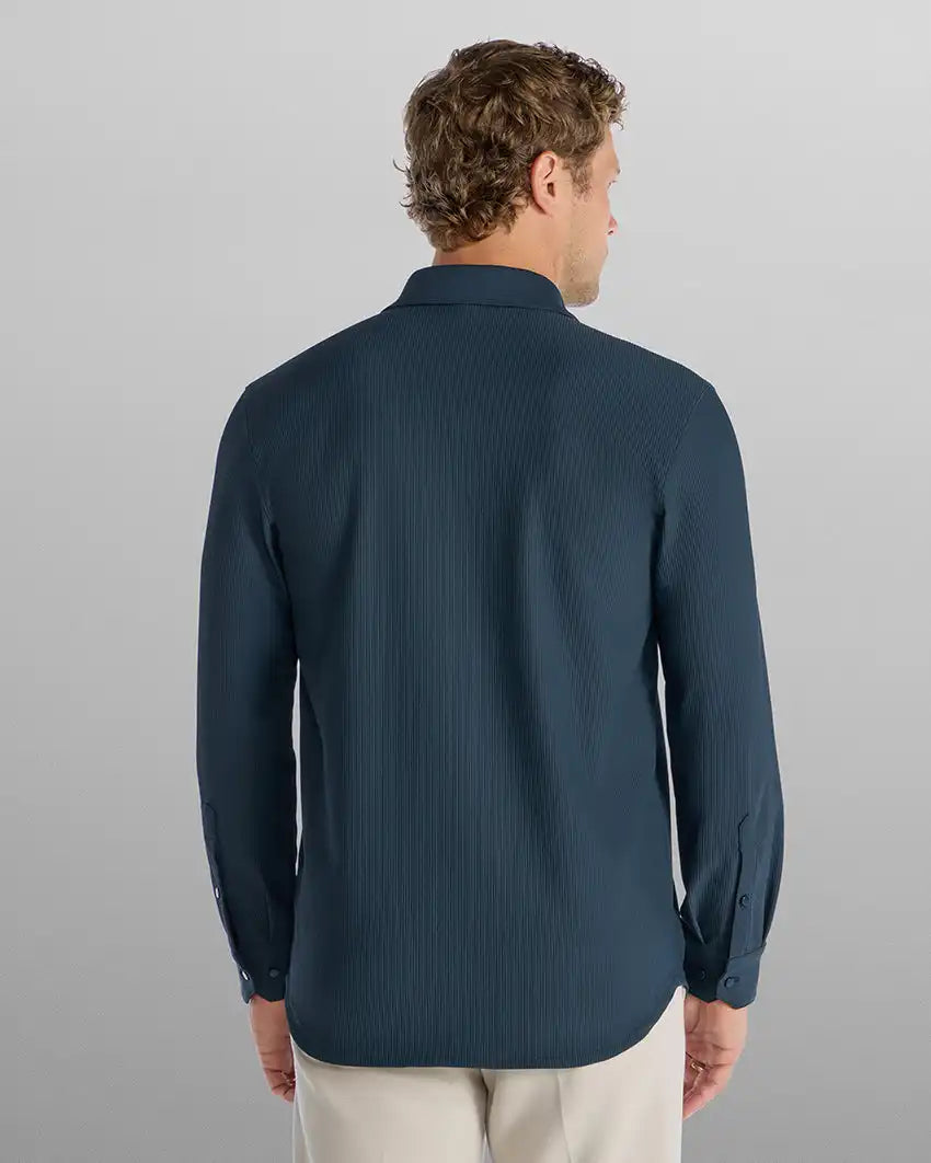 Ribbed+ Long Sleeve Button Down