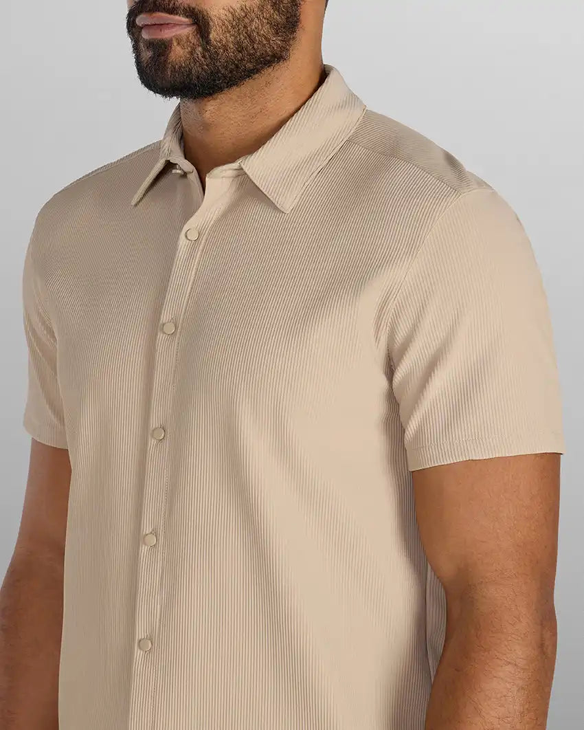 Ribbed+ Short Sleeve Button Down