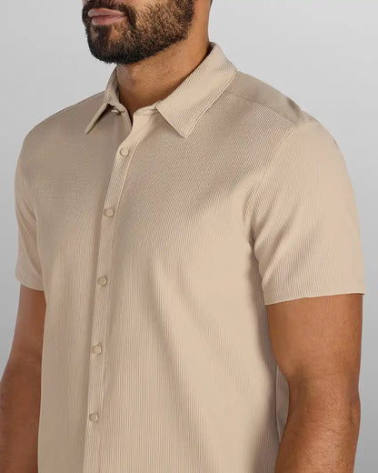 Ribbed+ Short Sleeve Button Down