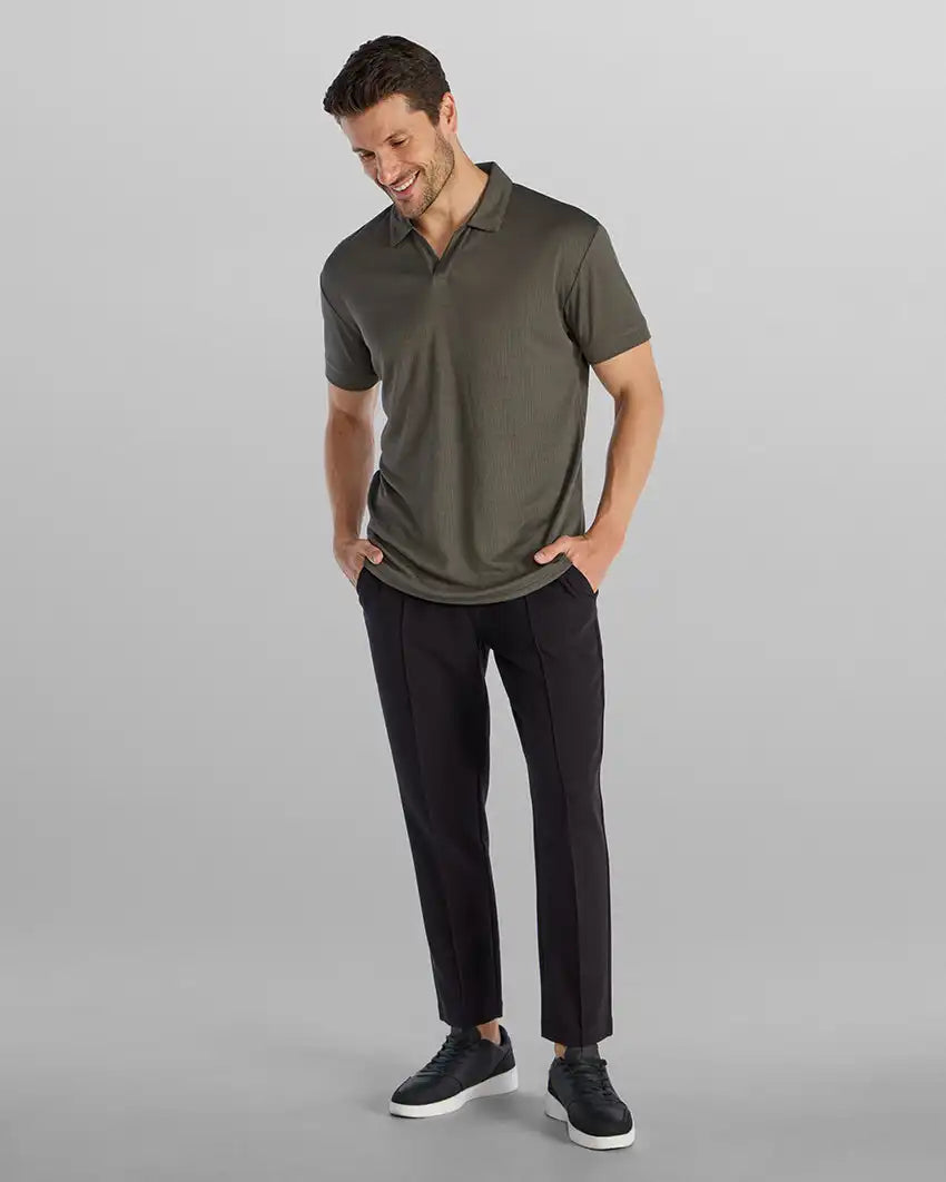 Ribbed Short Sleeve Open V Polo