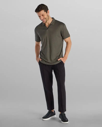Ribbed Short Sleeve Open V Polo