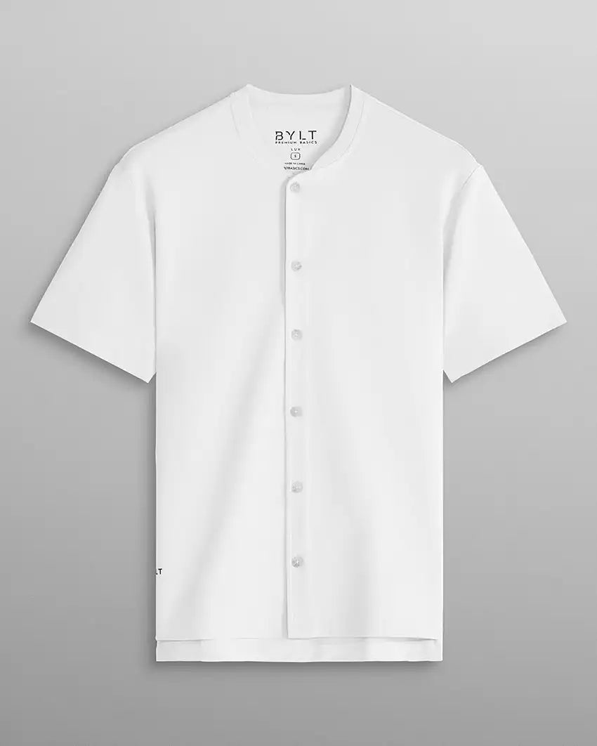 LUX Stand Collar Short Sleeve Button Down