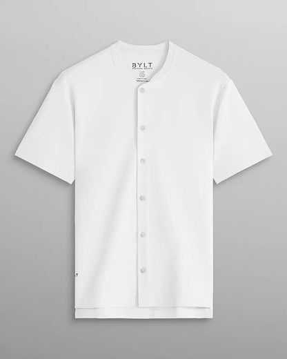 LUX Stand Collar Short Sleeve Button Down