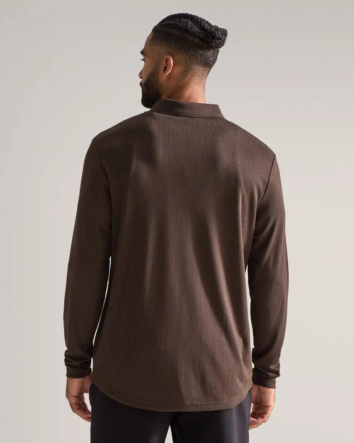 Ribbed Long Sleeve Open V Polo