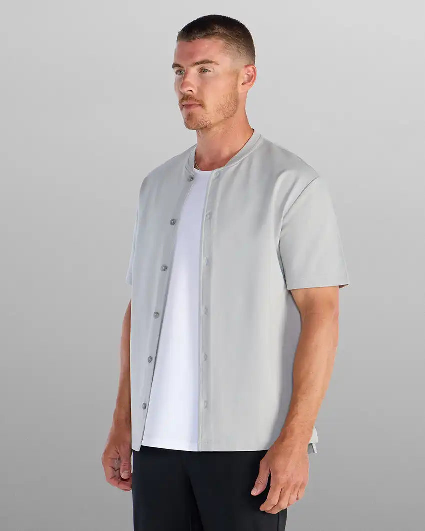 LUX Stand Collar Short Sleeve Button Down