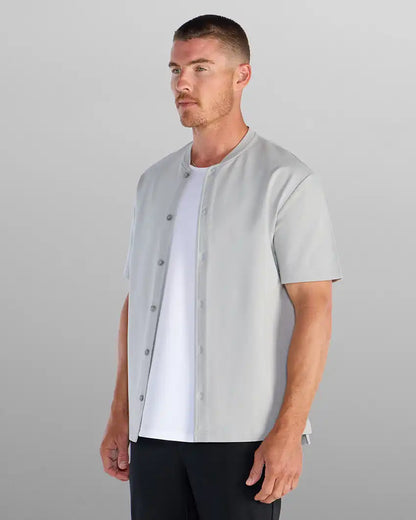 LUX Stand Collar Short Sleeve Button Down