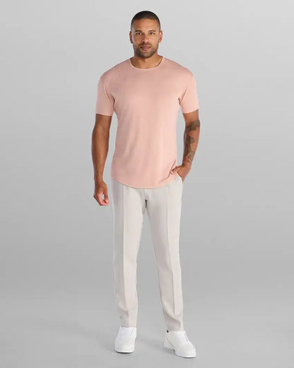 Ribbed Short Sleeve Drop-Cut