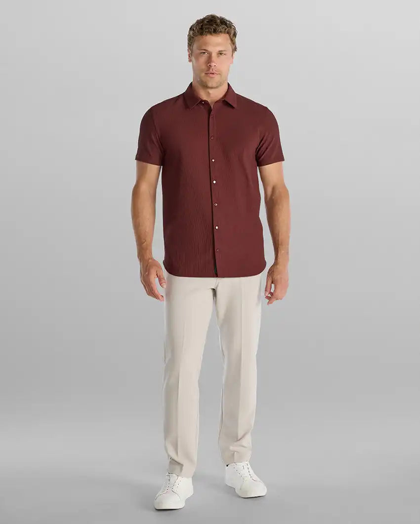Ribbed+ Short Sleeve Button Down