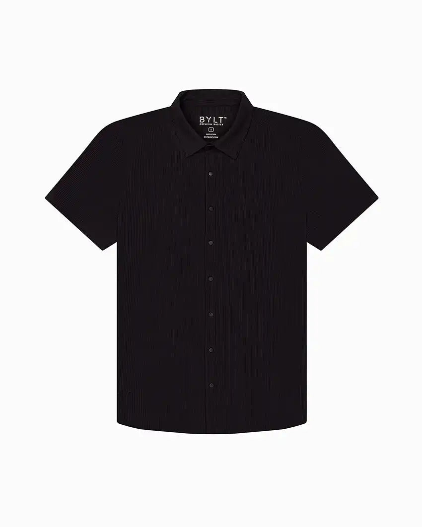 Ribbed+ Short Sleeve Button Down