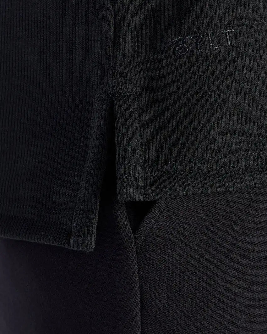 Micro Rib Short Sleeve Split-Hem