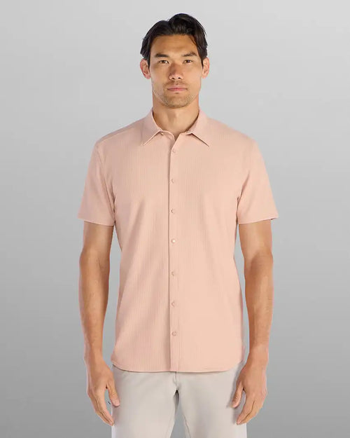 Ribbed+ Short Sleeve Button Down