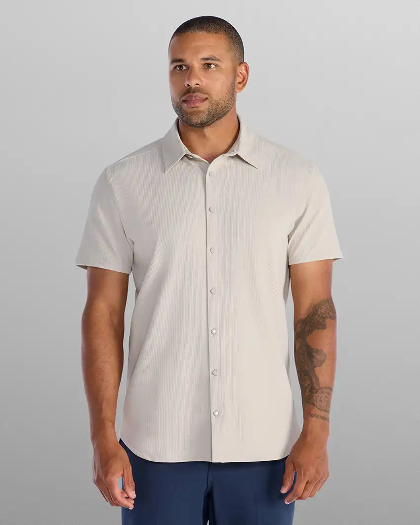 Ribbed+ Short Sleeve Button Down