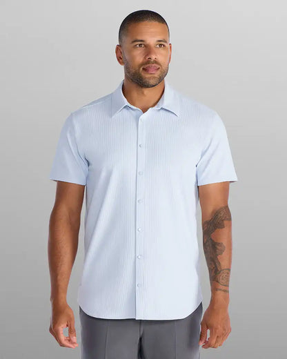 Ribbed+ Short Sleeve Button Down