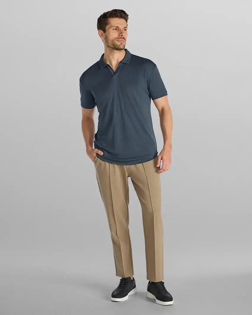Ribbed Short Sleeve Open V Polo
