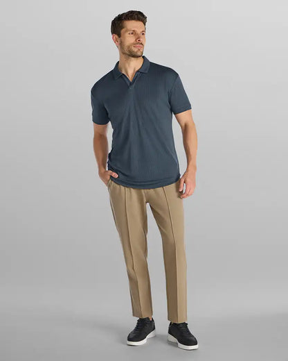 Ribbed Short Sleeve Open V Polo