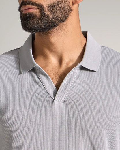 Ribbed Long Sleeve Open V Polo