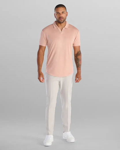 Ribbed Short Sleeve Open V Polo