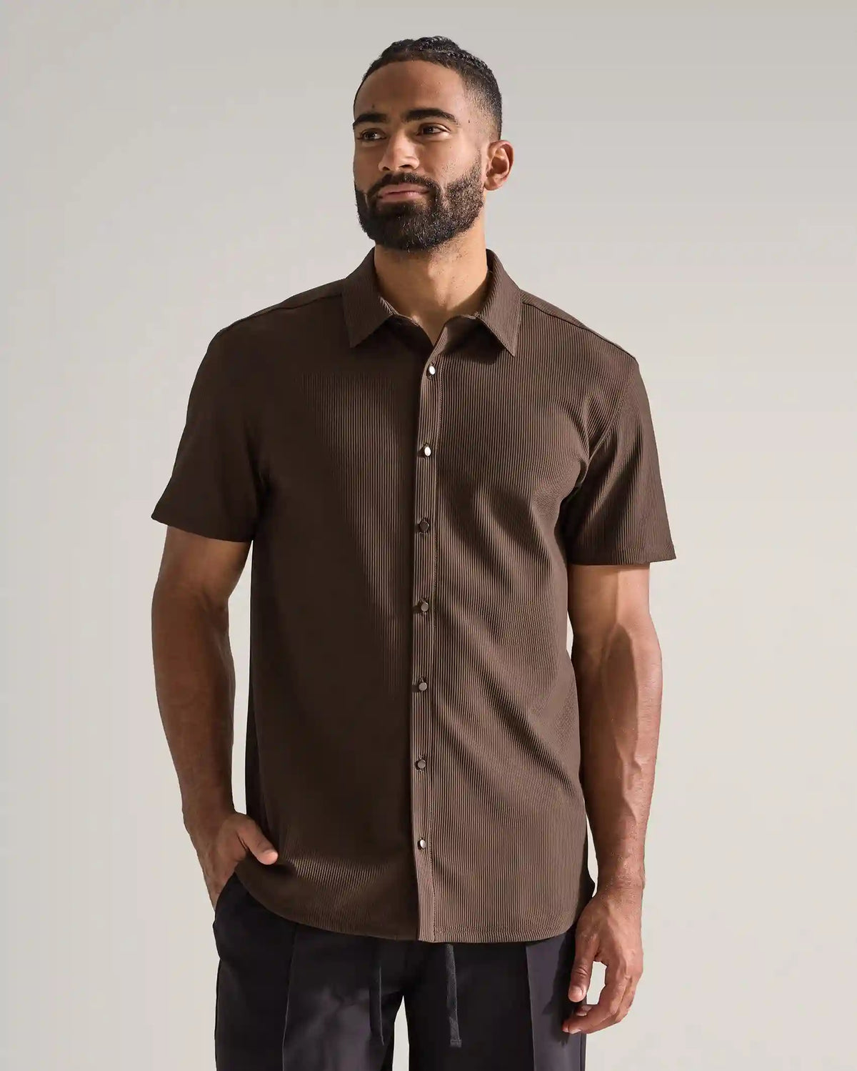 Ribbed+ Short Sleeve Button Down