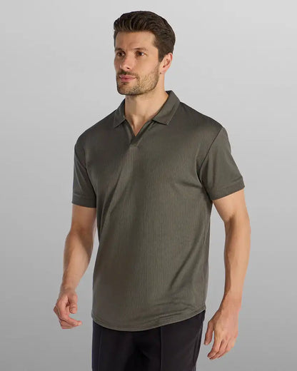 Ribbed Short Sleeve Open V Polo