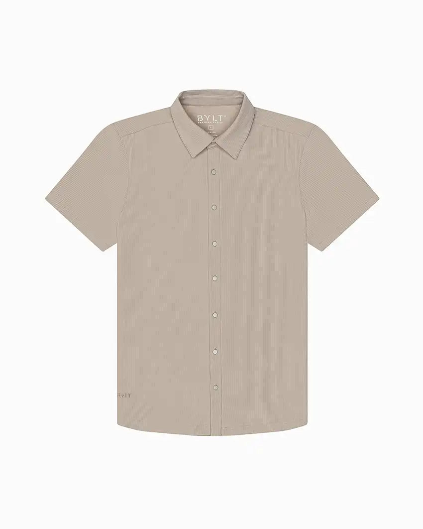 Ribbed+ Short Sleeve Button Down