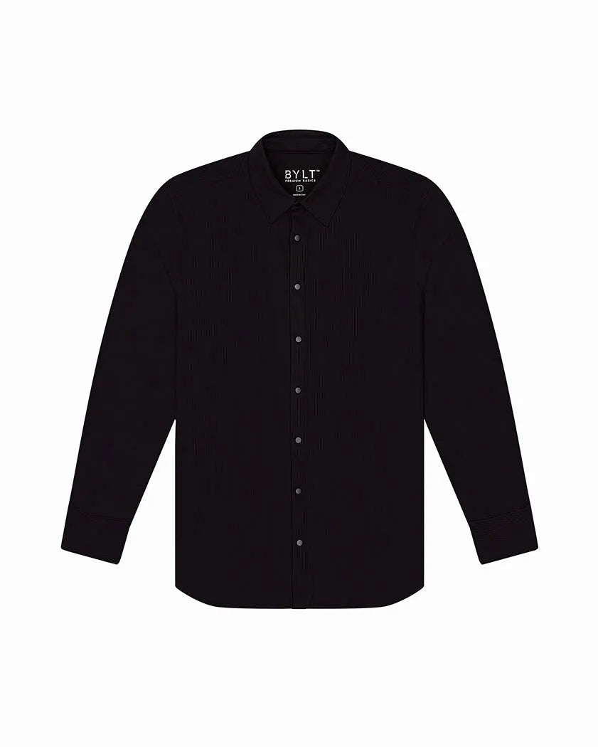Ribbed+ Long Sleeve Button Down