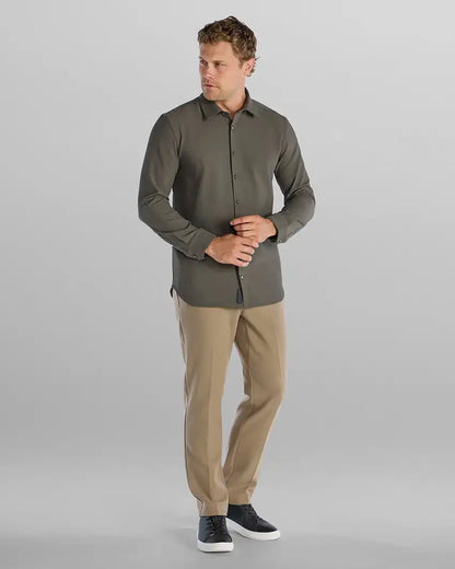 Ribbed+ Long Sleeve Button Down