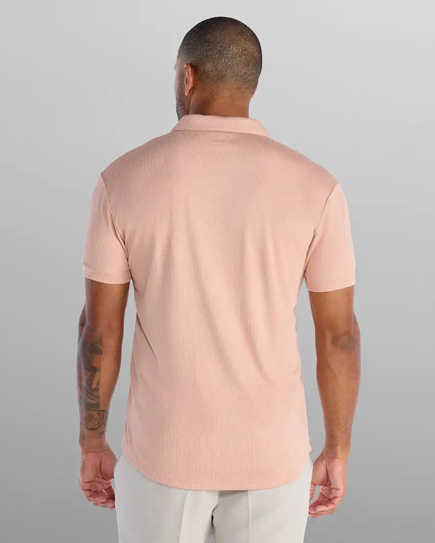 Ribbed Short Sleeve Open V Polo
