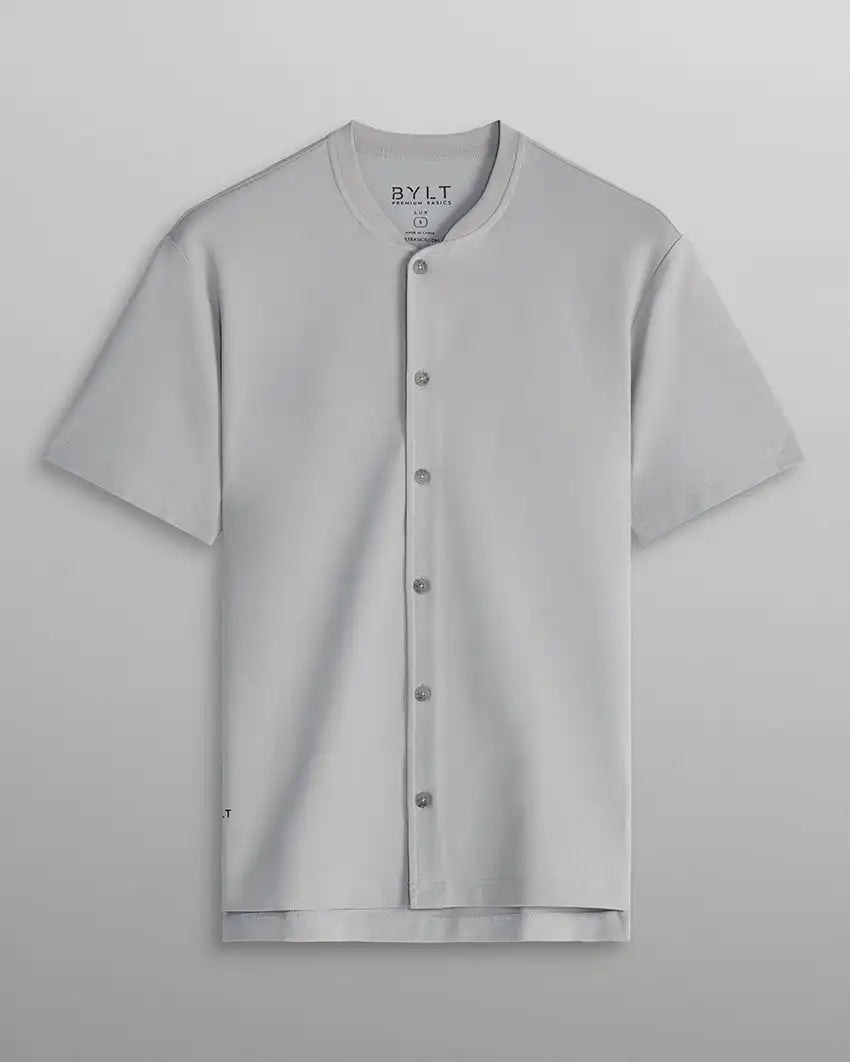 LUX Stand Collar Short Sleeve Button Down
