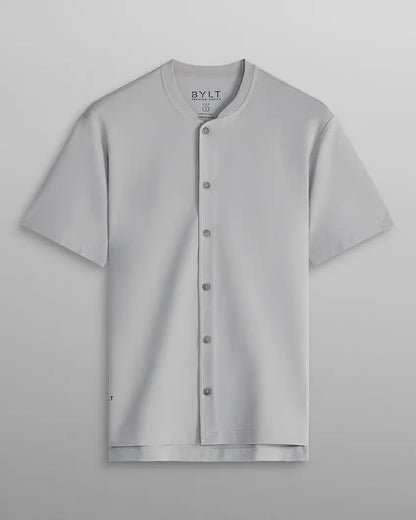 LUX Stand Collar Short Sleeve Button Down