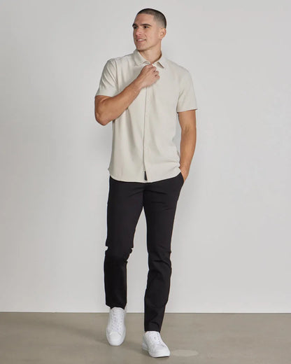 Ribbed+ Short Sleeve Button Down