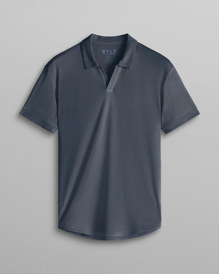 Ribbed Short Sleeve Open V Polo