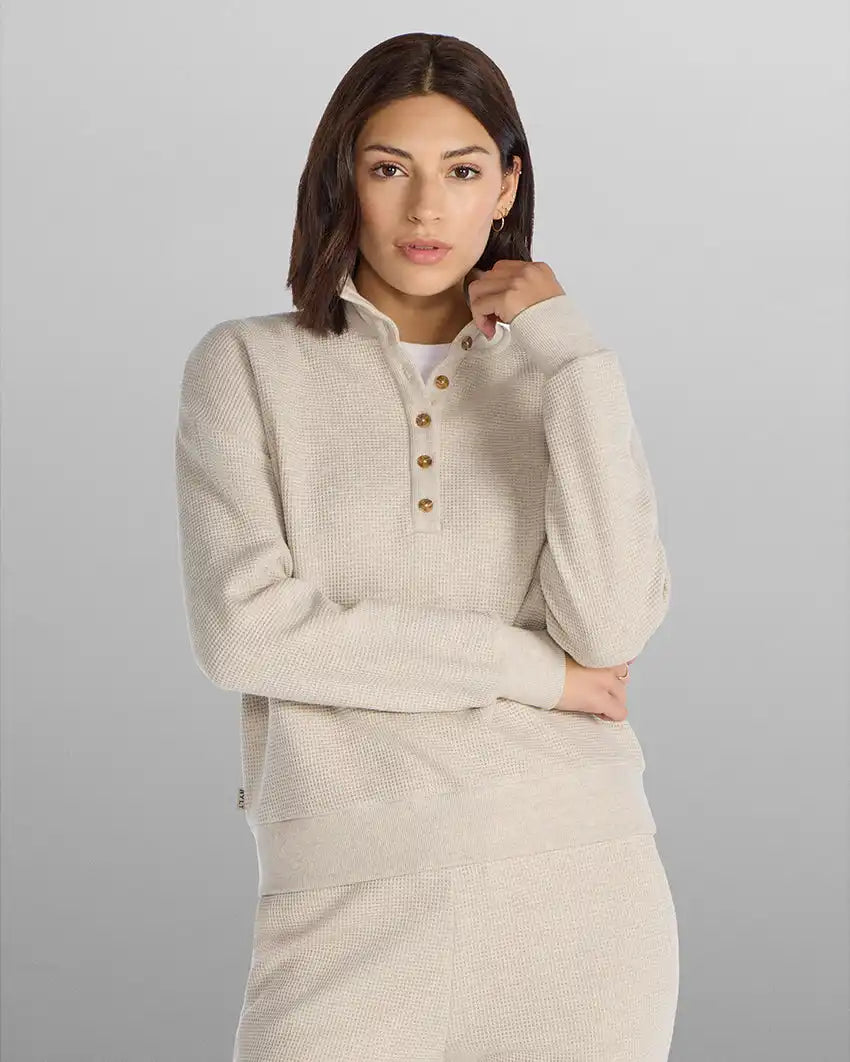 Waffle Knit Collared Pullover