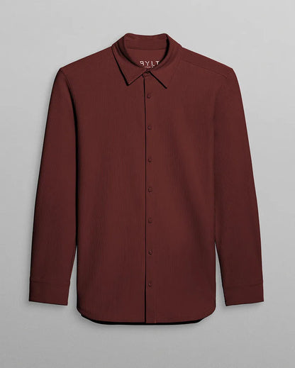 Ribbed+ Long Sleeve Button Down