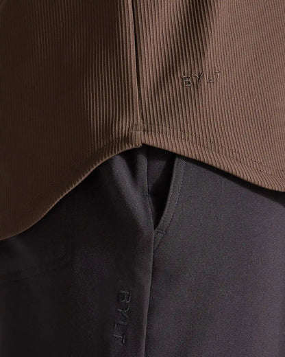 Ribbed+ Short Sleeve Button Down