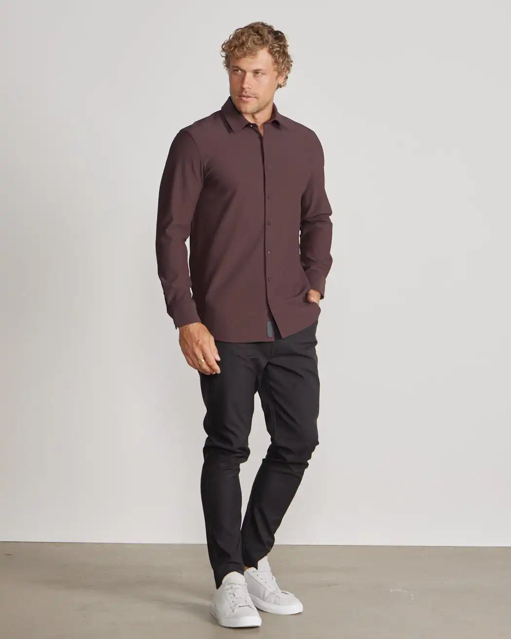 Ribbed+ Long Sleeve Button Down