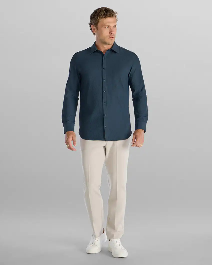 Ribbed+ Long Sleeve Button Down