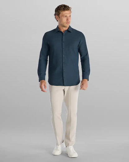 Ribbed+ Long Sleeve Button Down