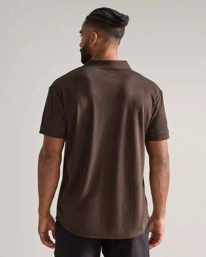 Ribbed Short Sleeve Open V Polo