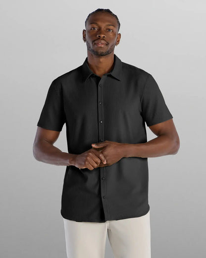 Ribbed+ Short Sleeve Button Down