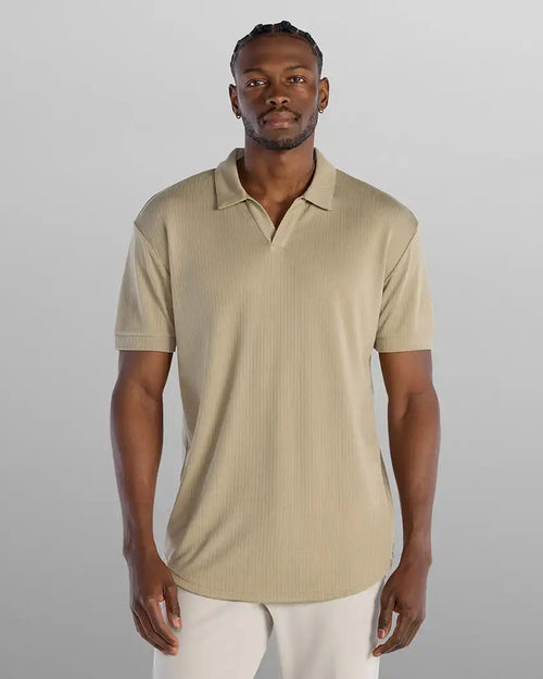 Ribbed Short Sleeve Open V Polo