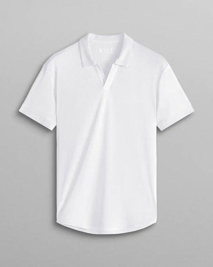 Ribbed Short Sleeve Open V Polo