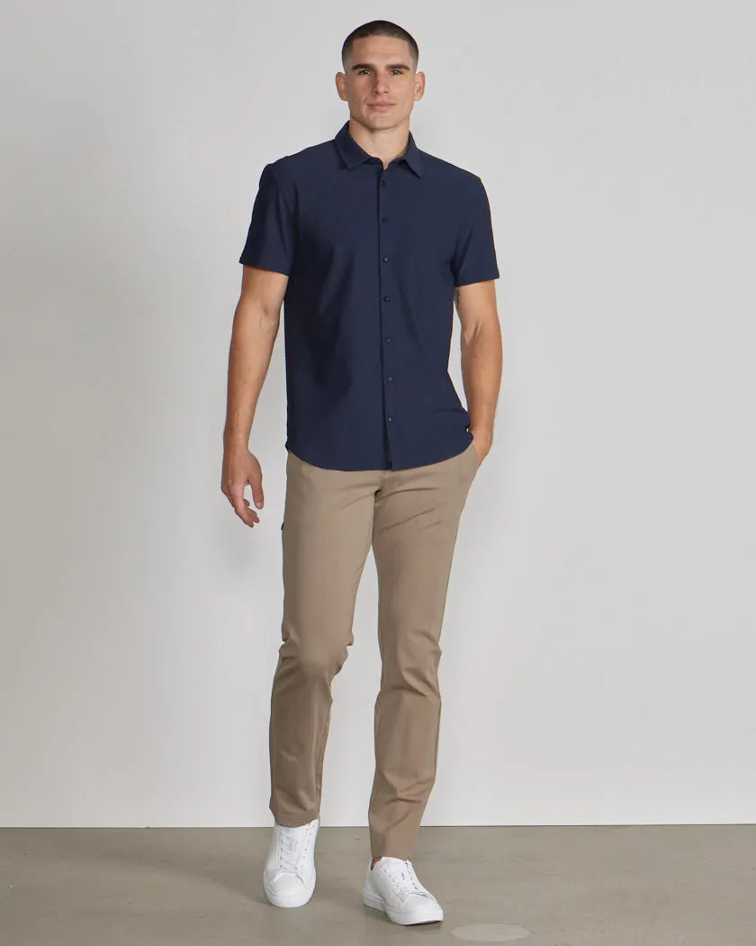 Ribbed+ Short Sleeve Button Down