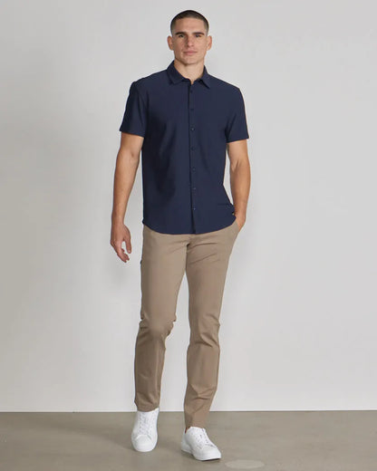 Ribbed+ Short Sleeve Button Down