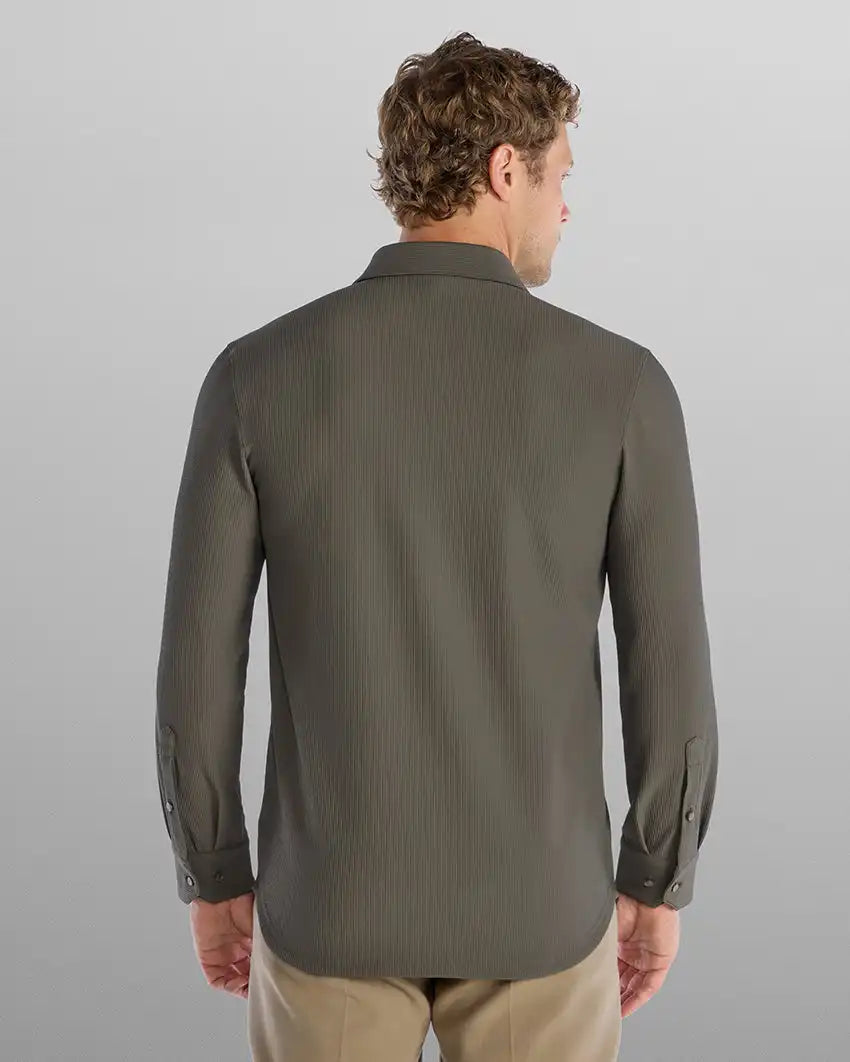 Ribbed+ Long Sleeve Button Down