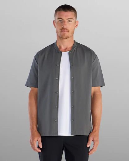 LUX Stand Collar Short Sleeve Button Down