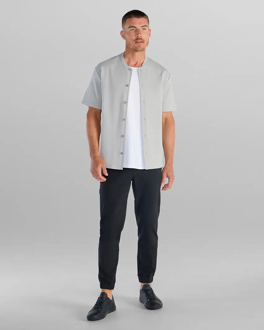 LUX Stand Collar Short Sleeve Button Down