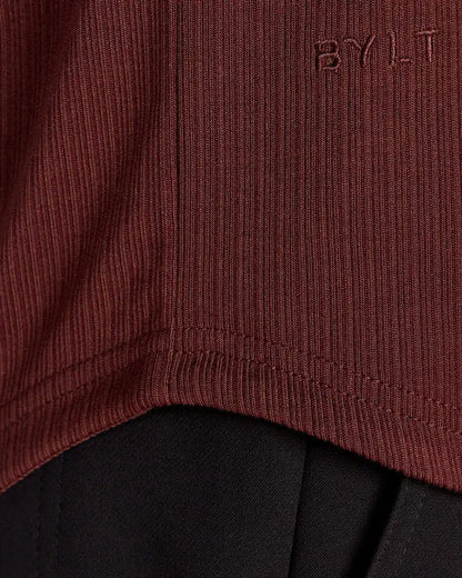 Ribbed Long Sleeve Open V Polo